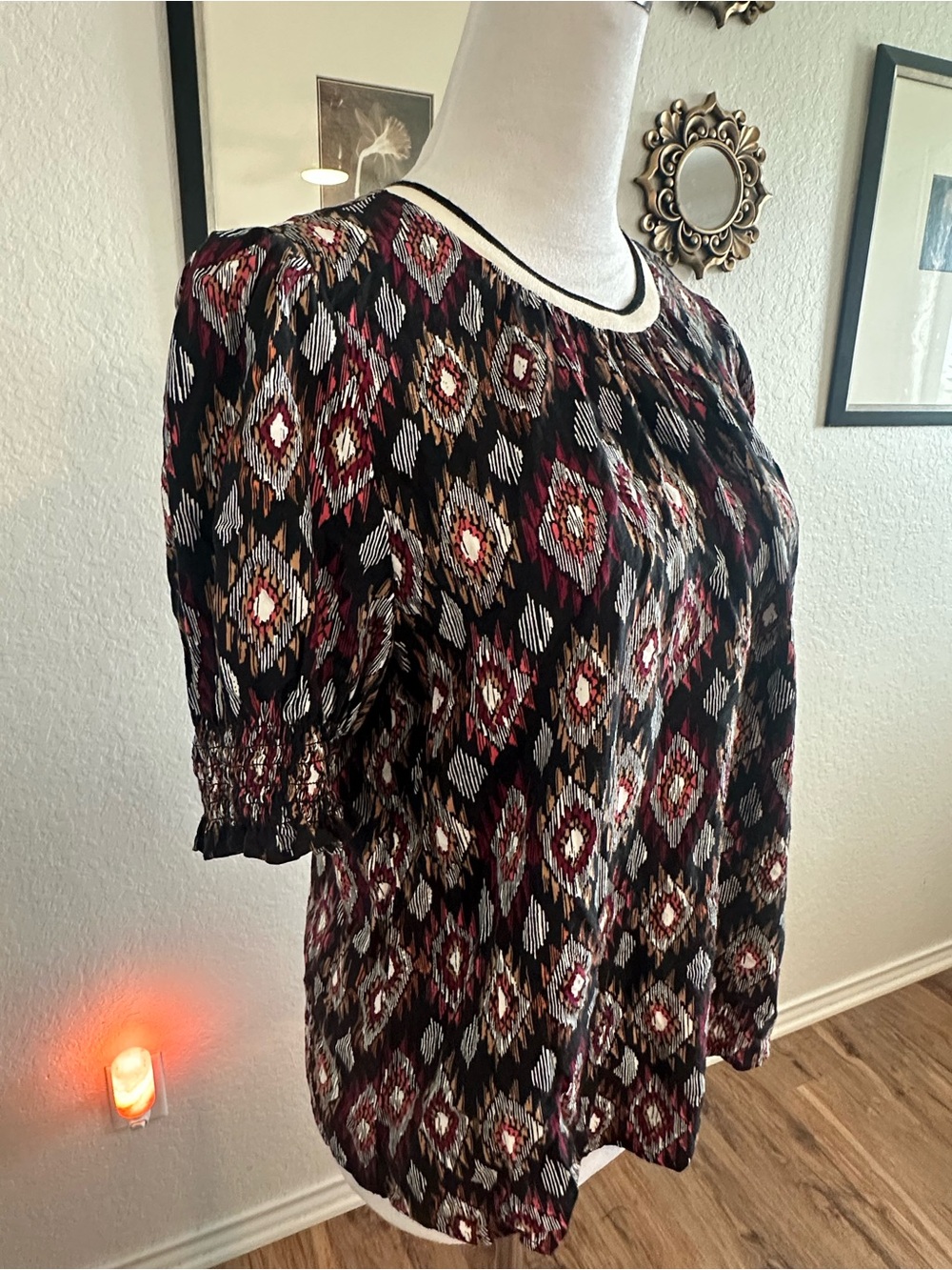 Anthropologie THML Aztec Puff Sleeve Top